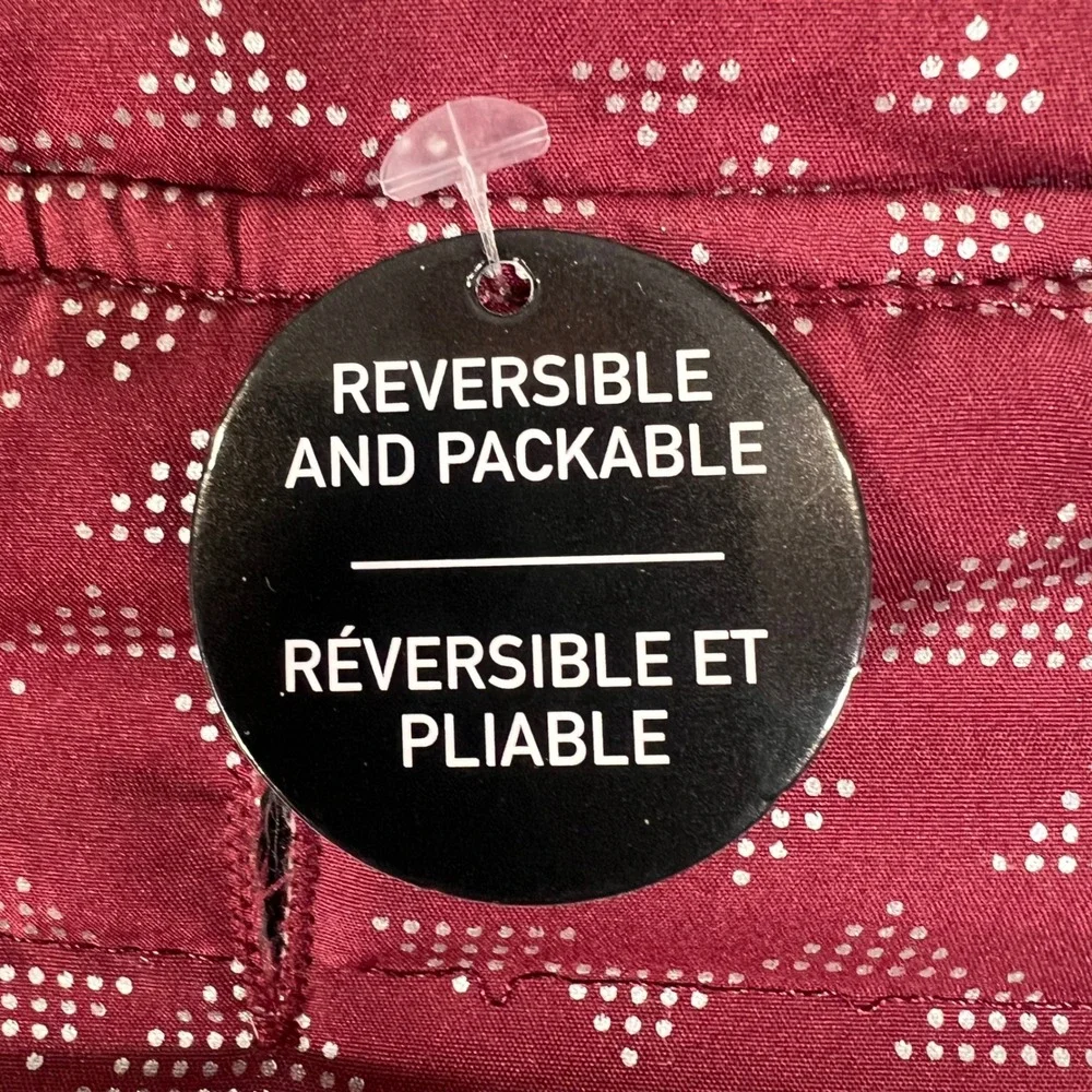 Silverpaw Reversible Packable Dog Jacket Burgundy Silver Geometric Puffer Medium